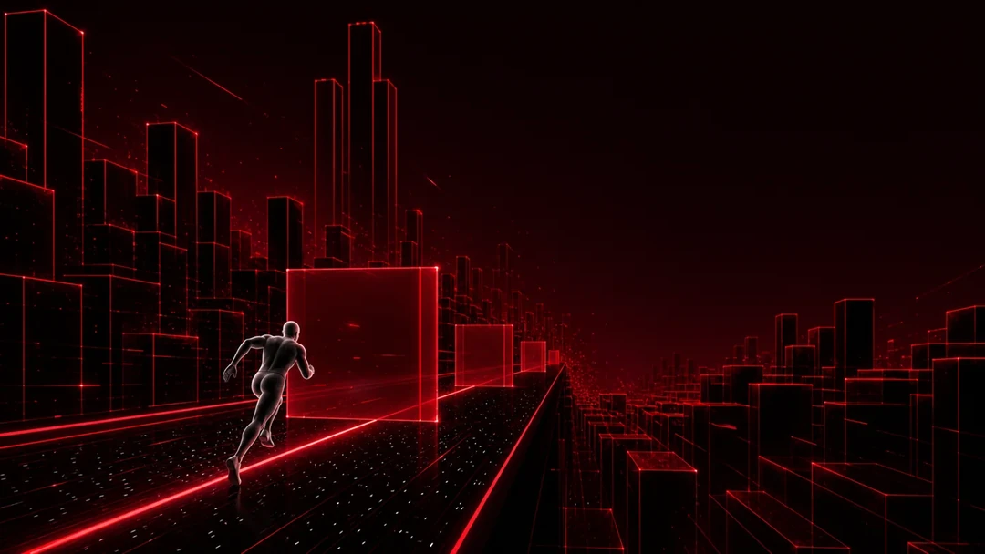 The runner entering the red inverted world