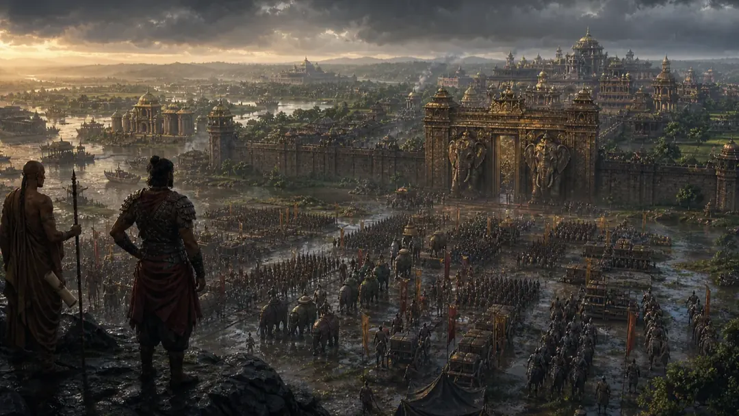 Figures survey a disciplined force outside the golden capital