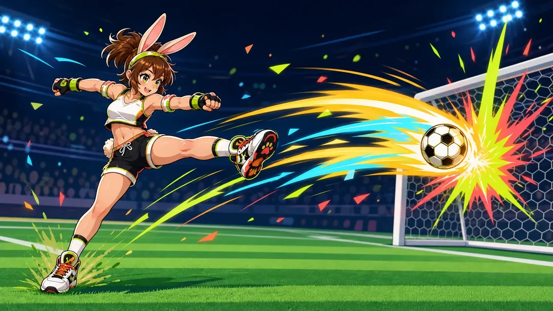A player drives a blazing football toward the goal
